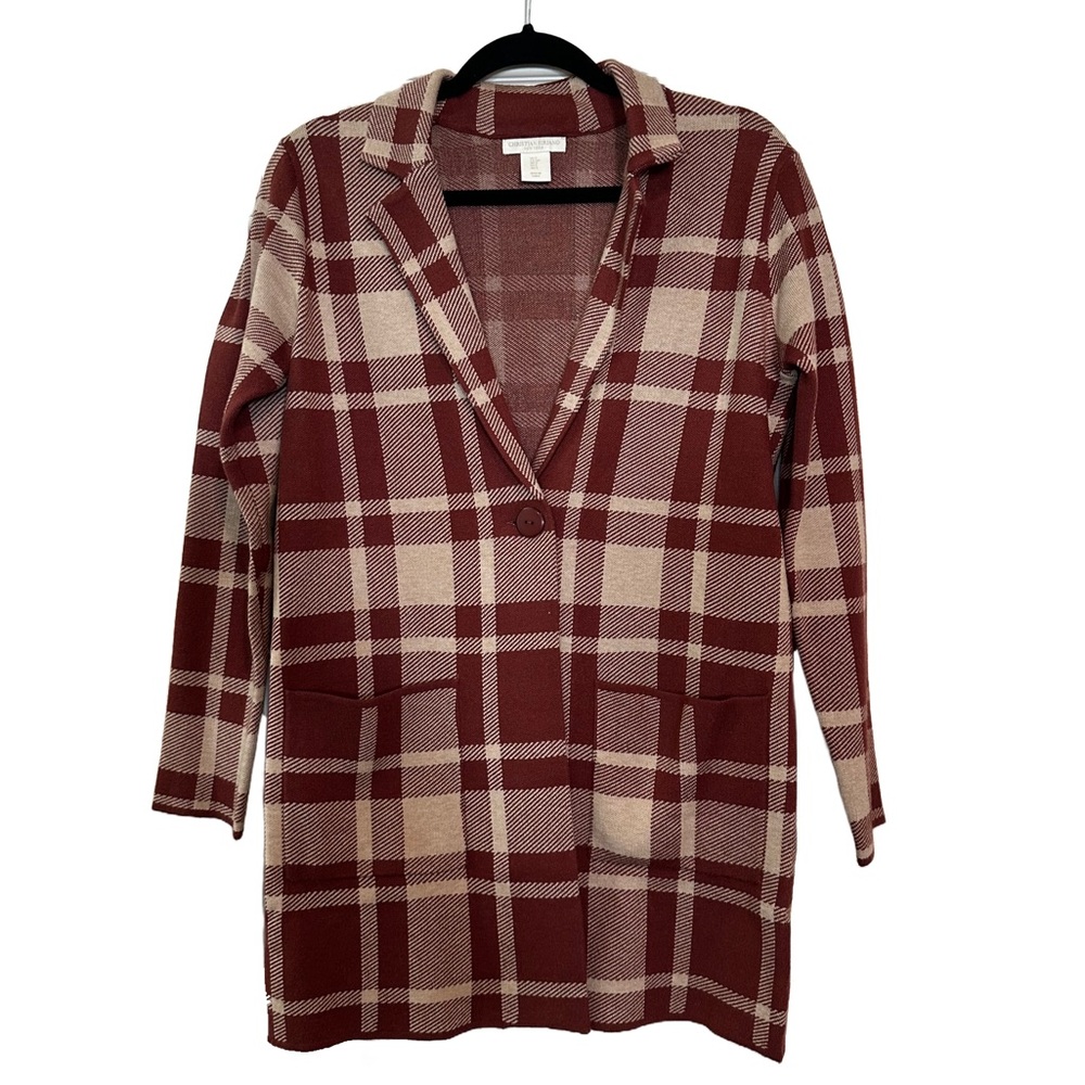 Christian Siriano Plaid Knit Cardigan Coat